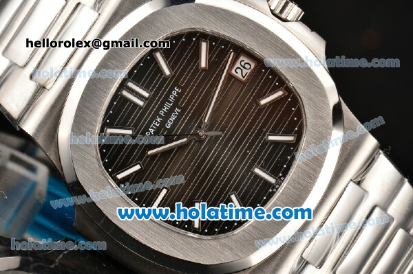 Patek Philippe Nautilus Miyota 9015 Automatic Full Steel with Dark Grey Dial and White Stick Markers - Click Image to Close